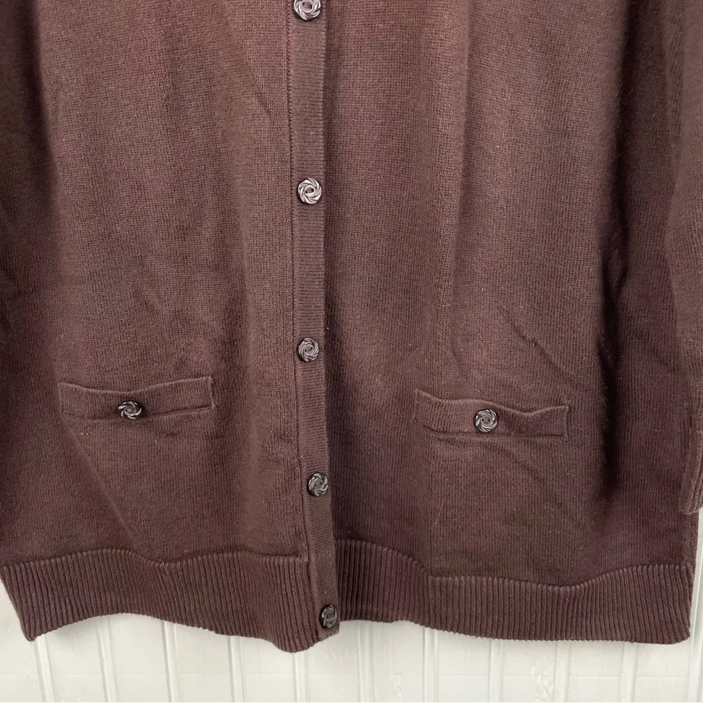 Vintage Christopher & Banks Cardigan with Lace Inset Panel Size Medium Brown Y2K - Image 4
