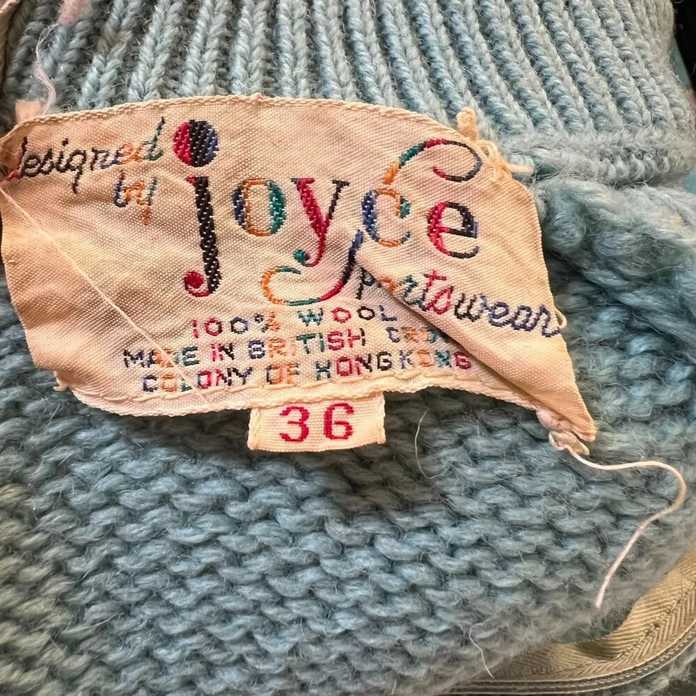 Joyce Sportswear Vintage 60s Wool Blue White Knit Sweater Women's 36 (small) - Image 3