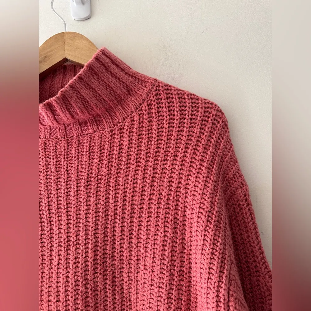 Anthropologie Maeve Pink Chunky Knit Oversized Mock Neck Sweater - Image 2