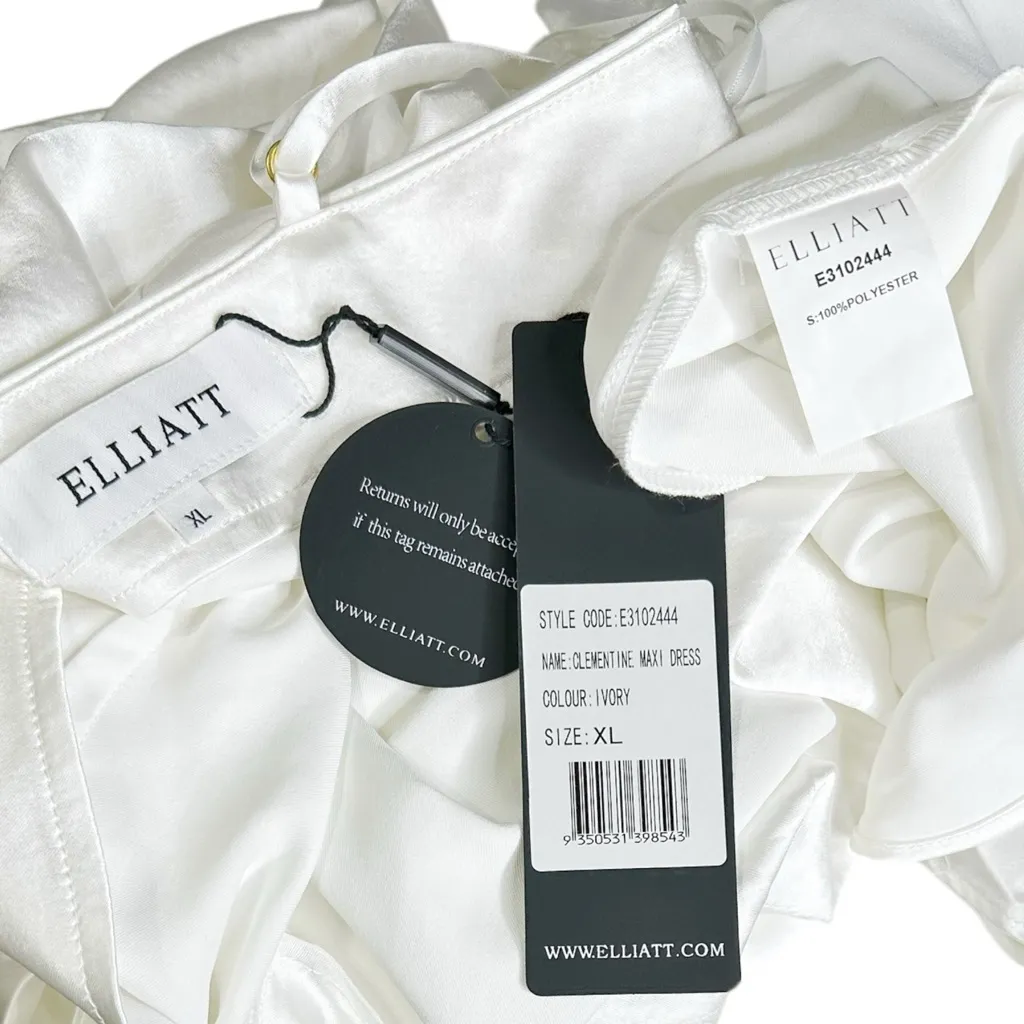 ELLIATT Clementine Long Satin Gown, Ivory, XL - Image 11