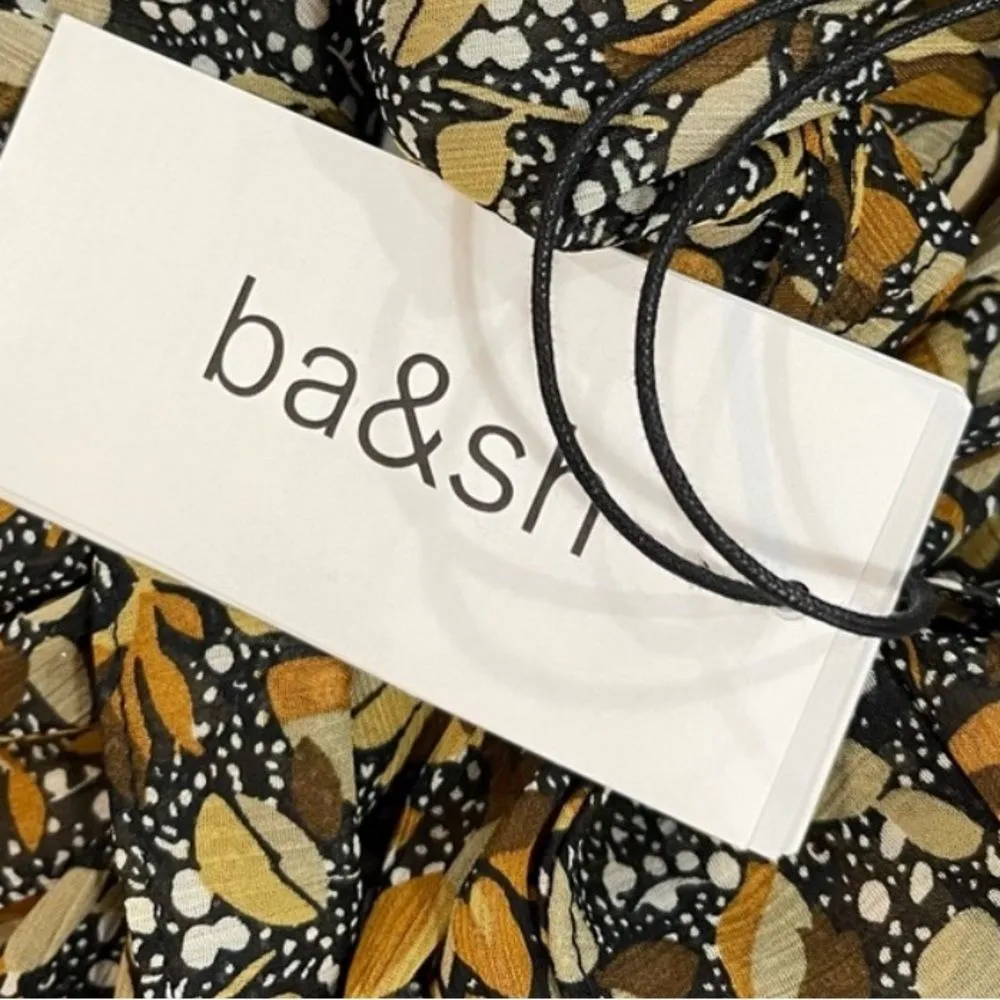 NWT ba&sh Samanta Ruffled Leaf Print Georgette Maxi Dress in Carbone - Image 15