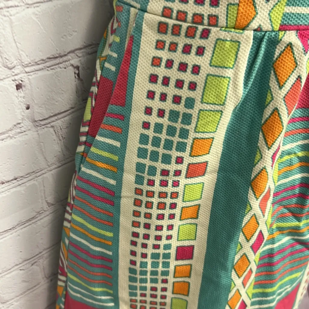 Judith March bold neon funky geo printed strapless midi dress cotton Small chic - Image 4