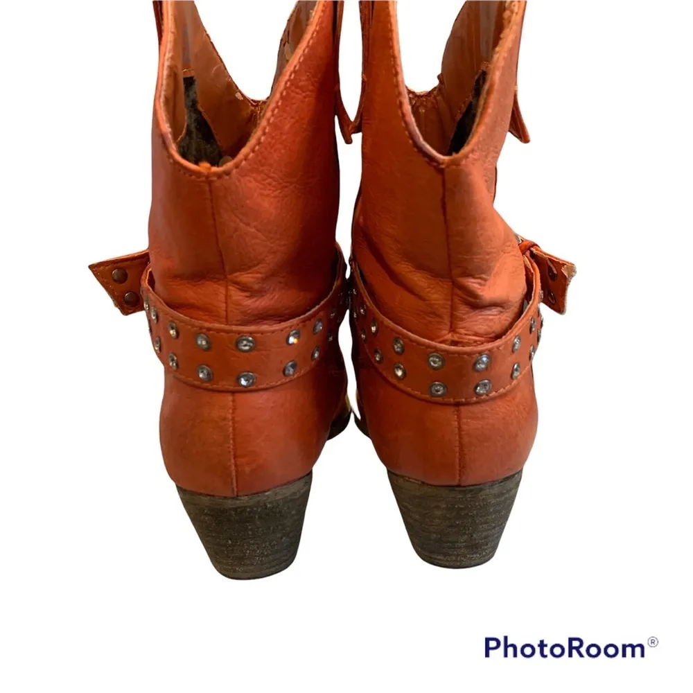 Very Volatile Orange Leather Boots, Sz 5.5 - Image 10