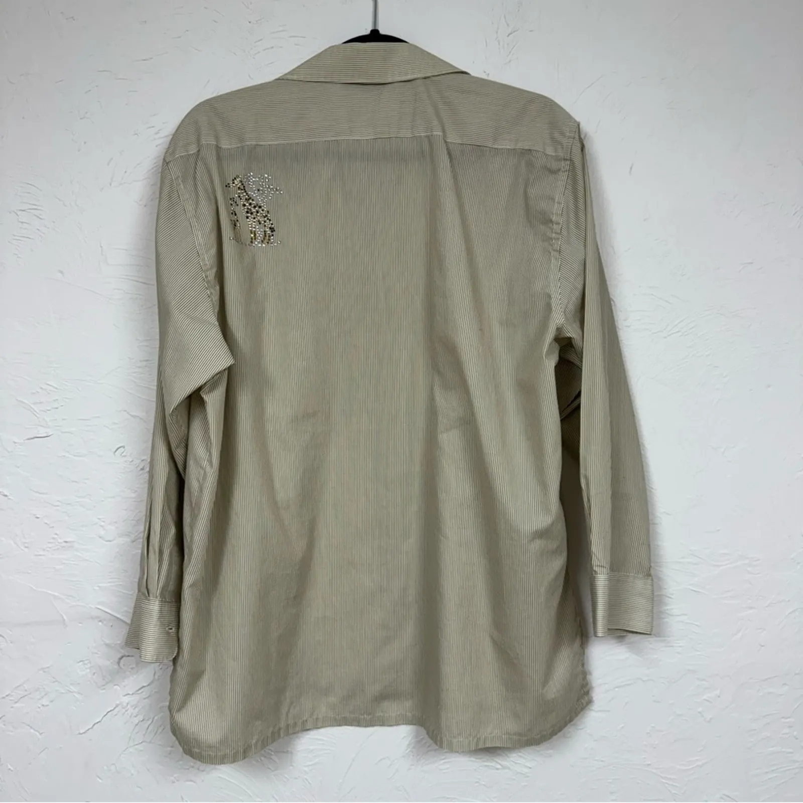 Vintage Hana Striped Giraffe Rhinestone Button Down Shirt Womens L Quirky Zoo Green Size L - Image 12
