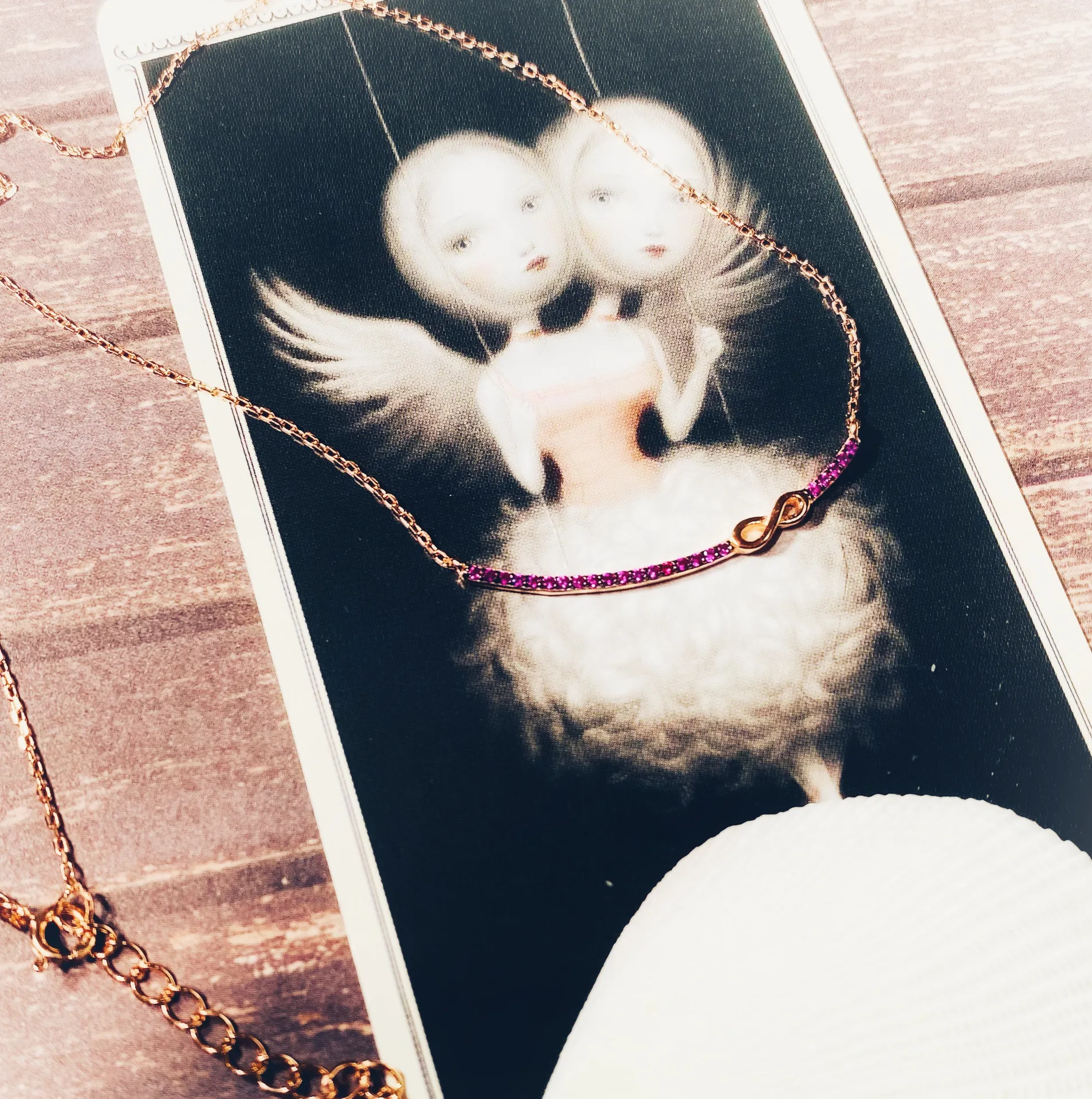 Rose Gold Sterling Pink CZ  Bar Necklace - Image 3