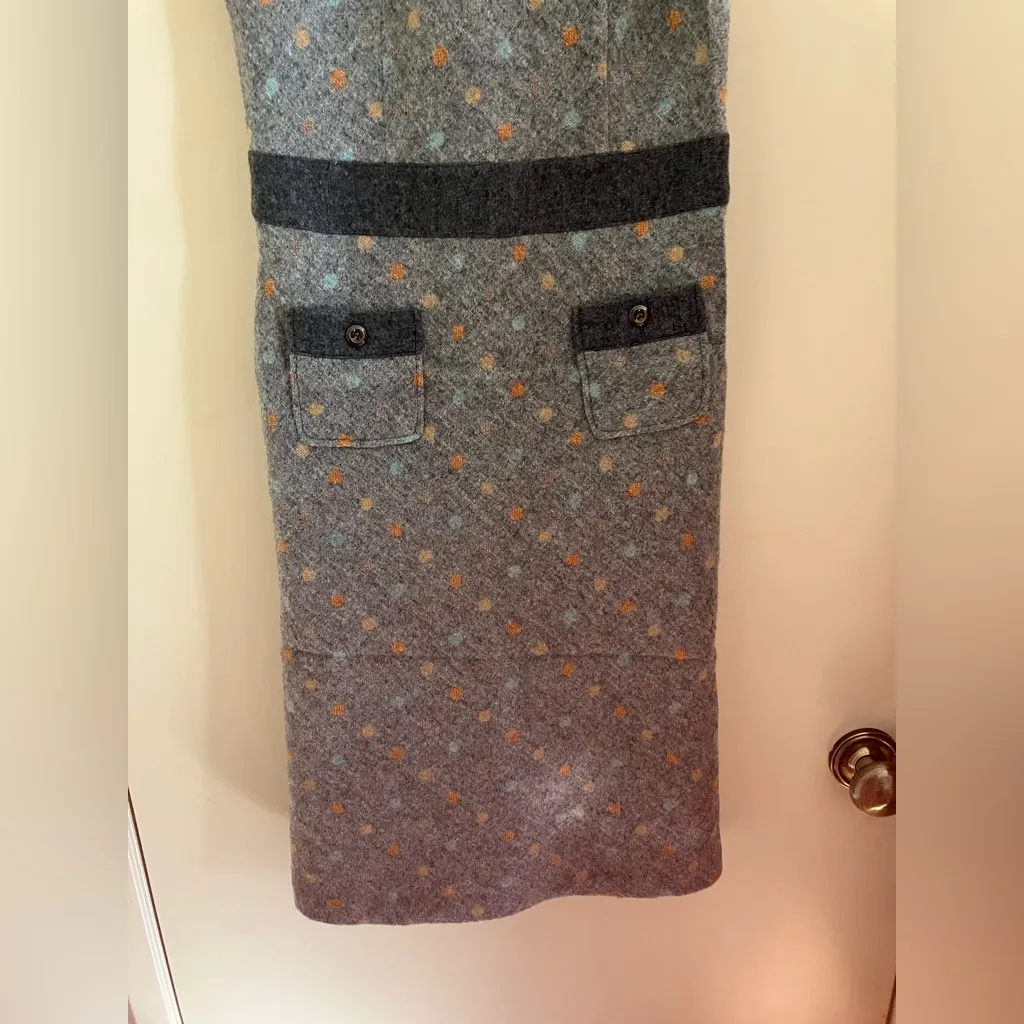 Japanese Wool Mod Dress Midi Gray Multicolored Polka Dot Dresses Made in Japan - Image 4