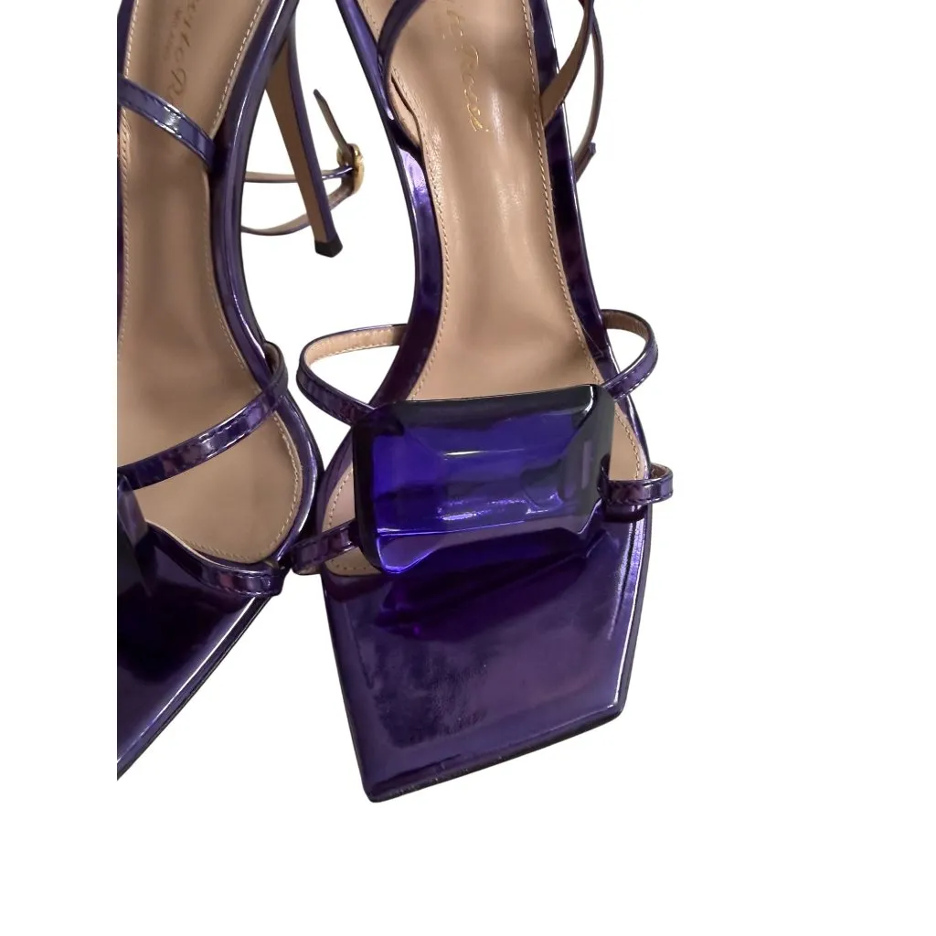 GIANVITO ROSSI Jaipur Indigo Purple Crystal Embellished Leather Sandals Heels Si - Image 4
