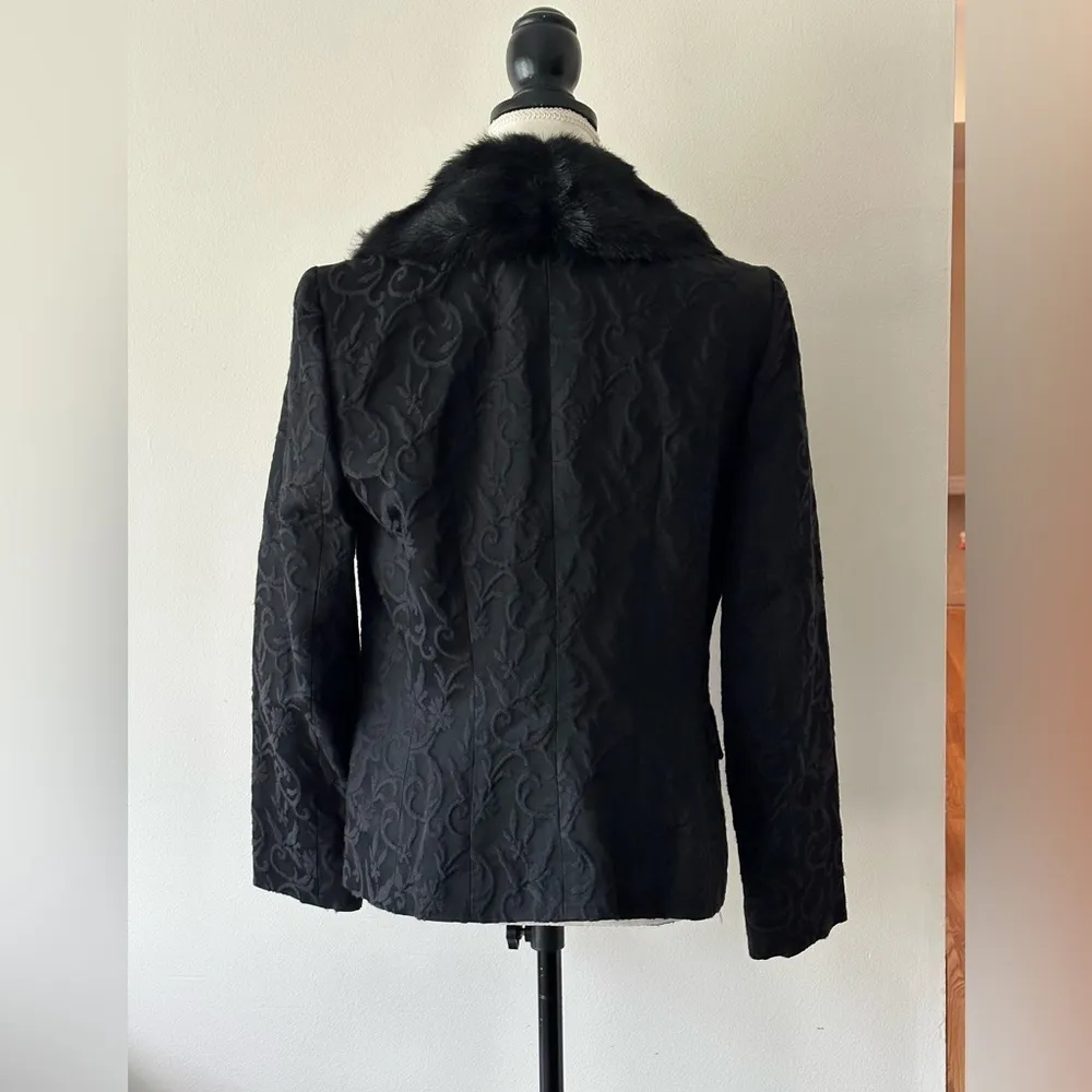 Jones New York Signature Blazer Jacquard Faux Fur Oversized Collar Mobwife - Image 4