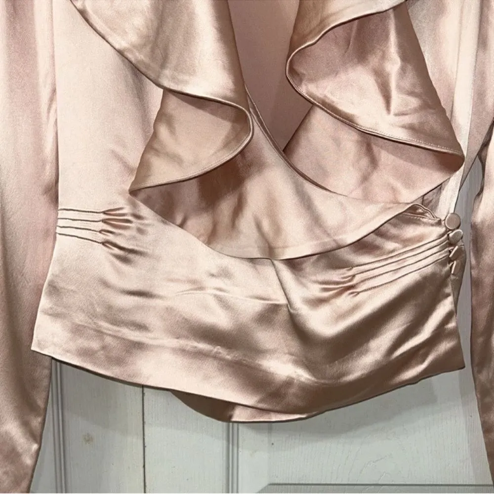 GRFRLND Revolve Rose Pink Ruffle Neck Top/Blouse (Size Medium) - Image 5