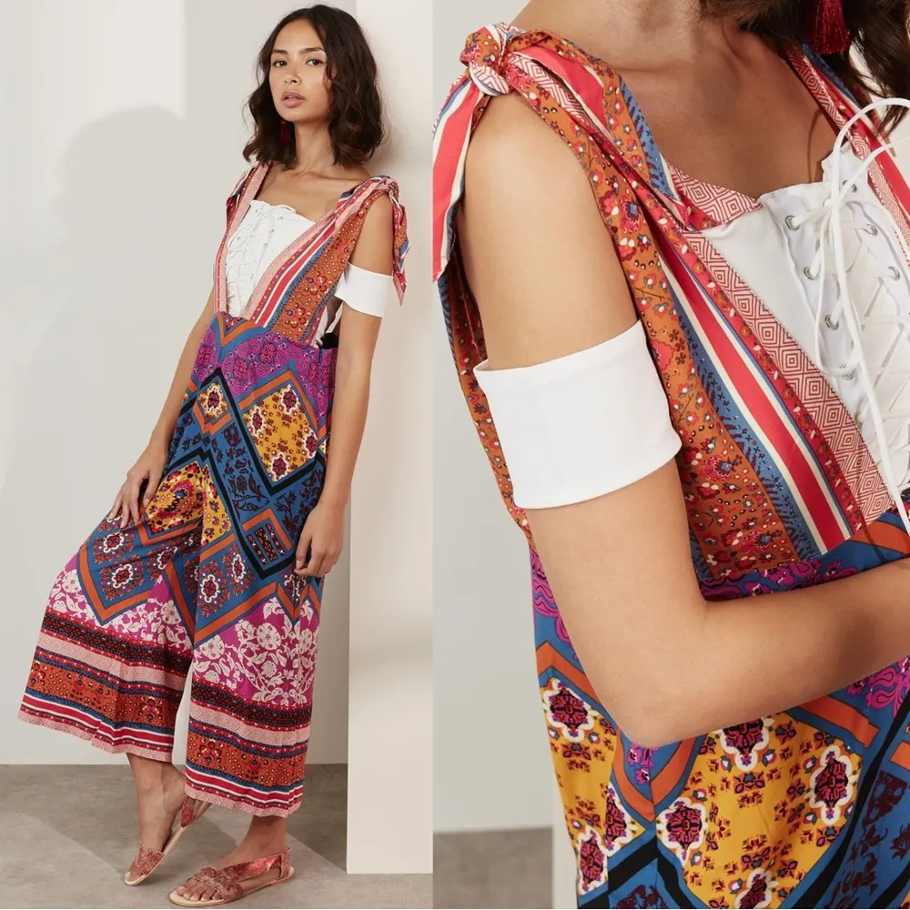 Free People • Maritzah One Piece jumpsuit culotte wide leg romper patchwork boho - Image 4