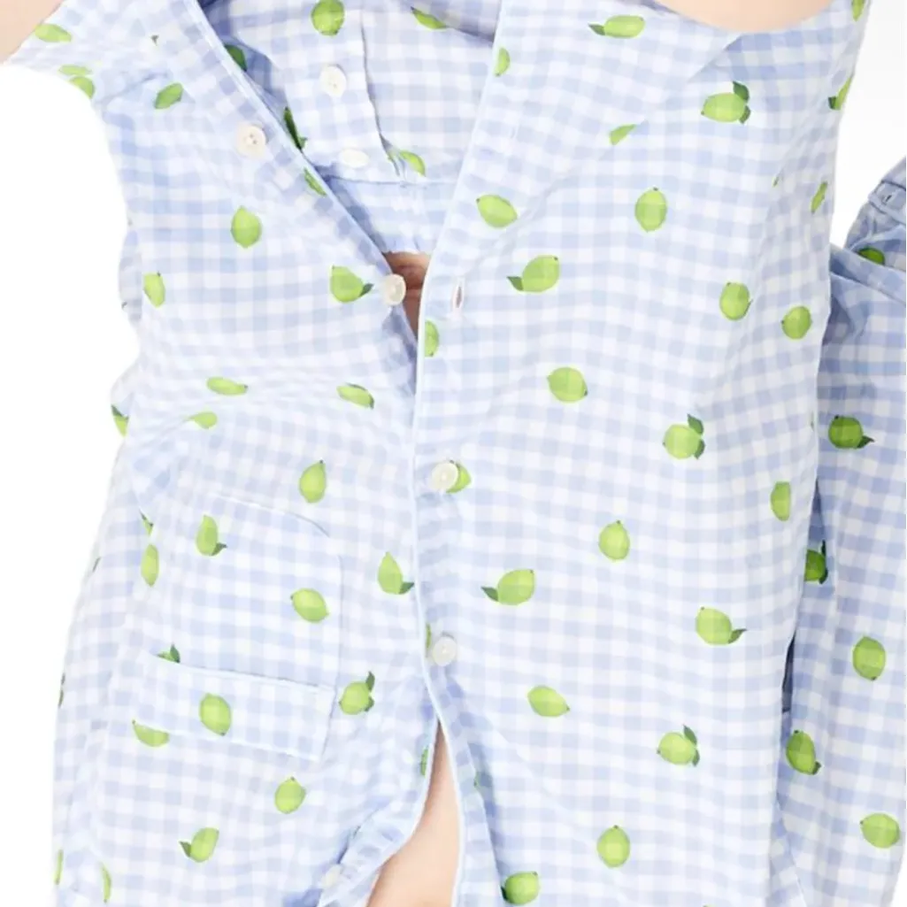 - J crew gingham lime cotton pajama‎ set long sleeve top and short size XXS - Image 5