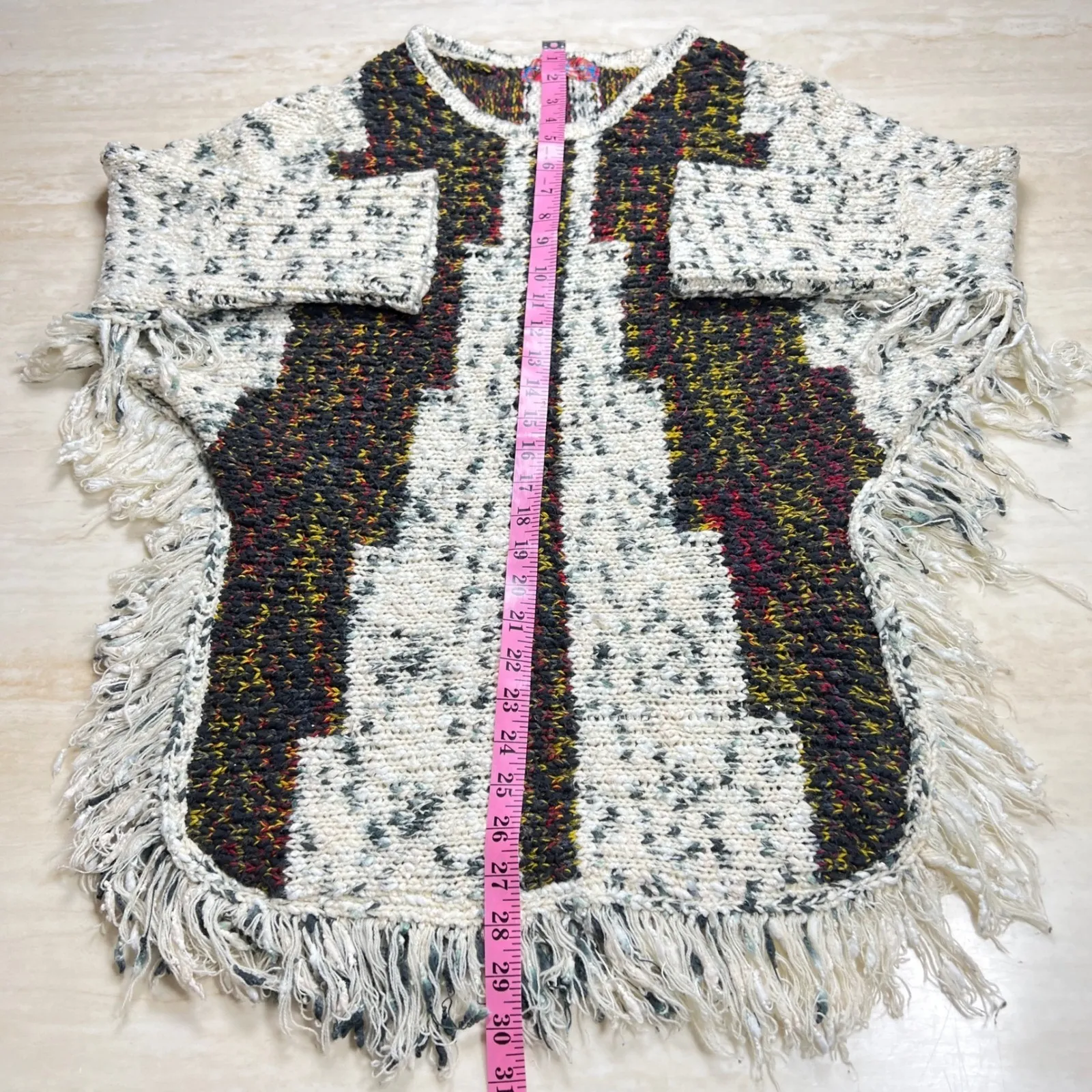 Selfie Couture Trendology Knit Fringe Poncho Sweater XS/S Bohemian Multicolor - Image 6