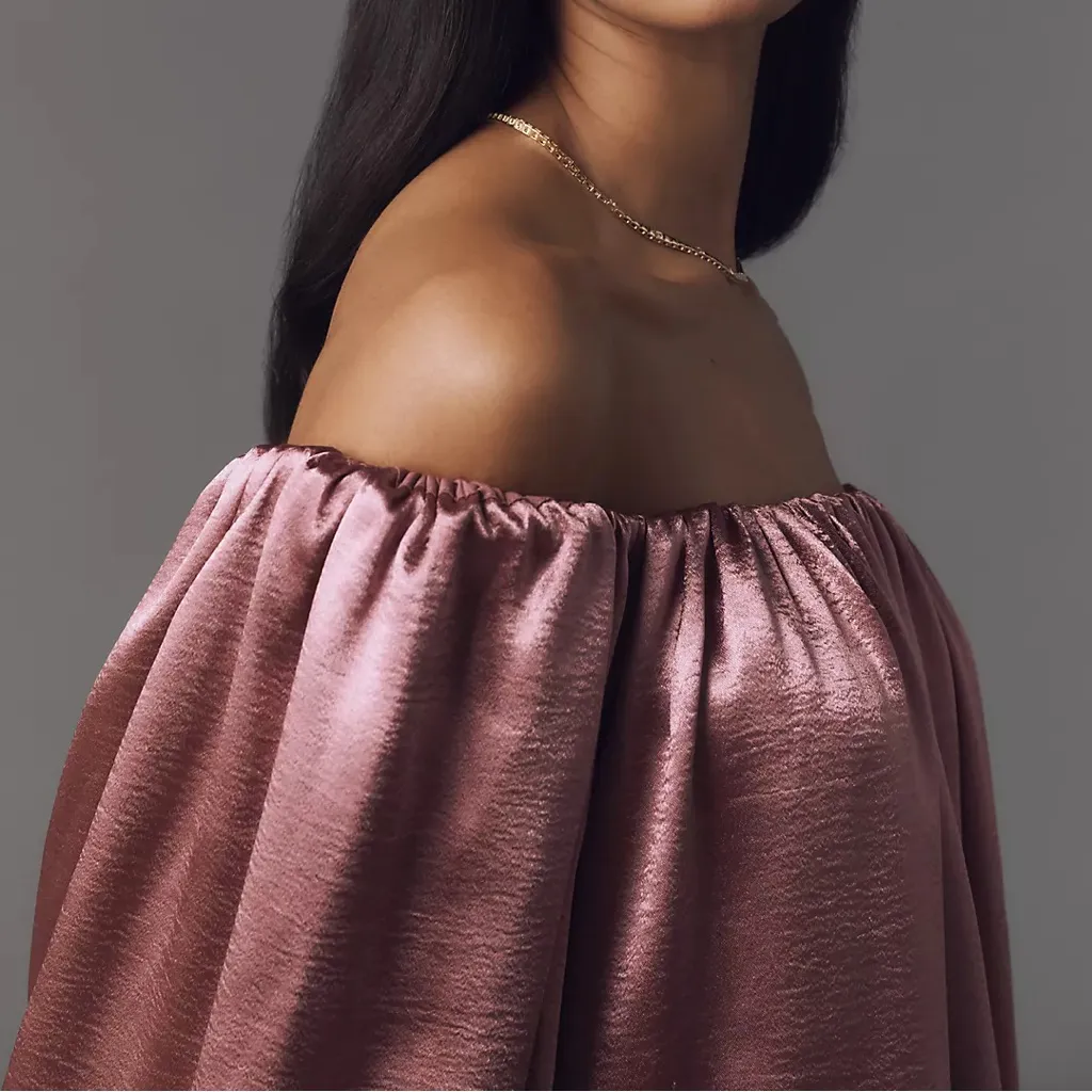 Mare Mare Off-The-Shoulder Puff-Sleeve Shine Mini Dress - Image 2