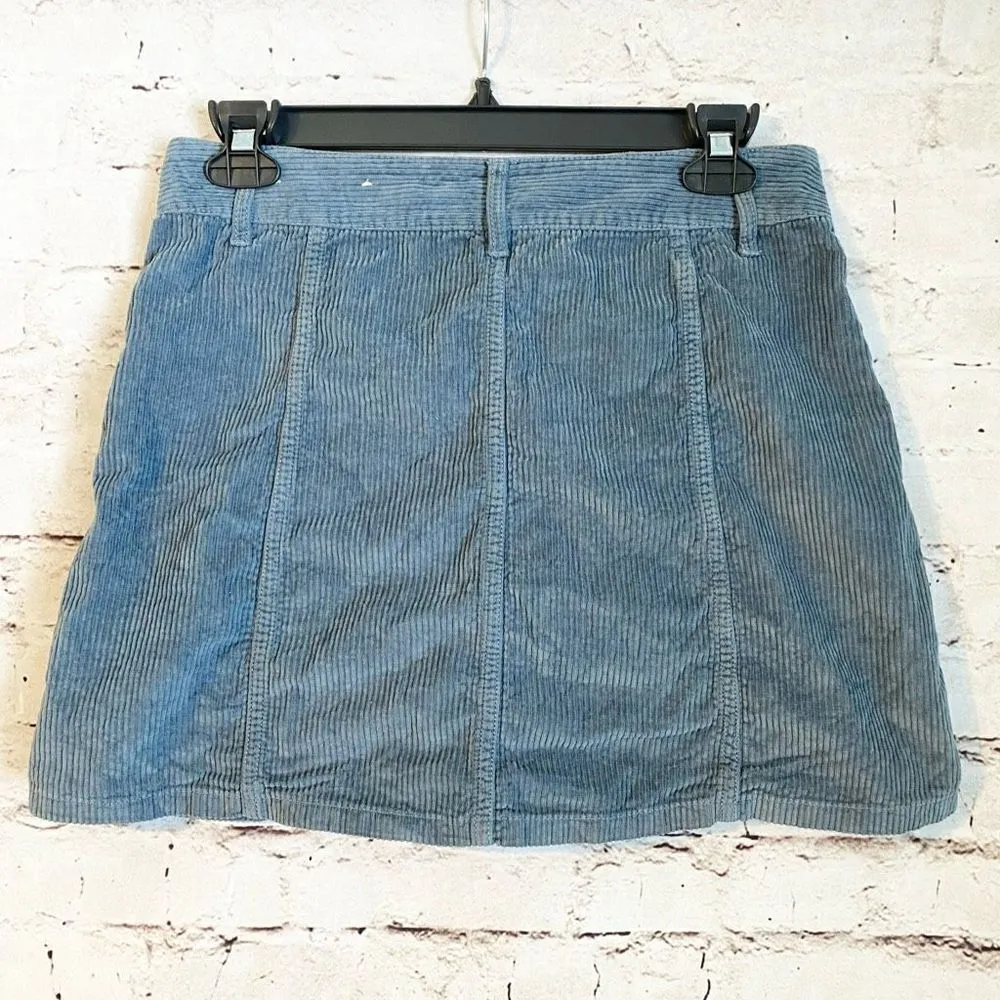 American Eagle Corduroy Mini Skirt Full Zip Steel Blue Womens size 4 High Rise - Image 3