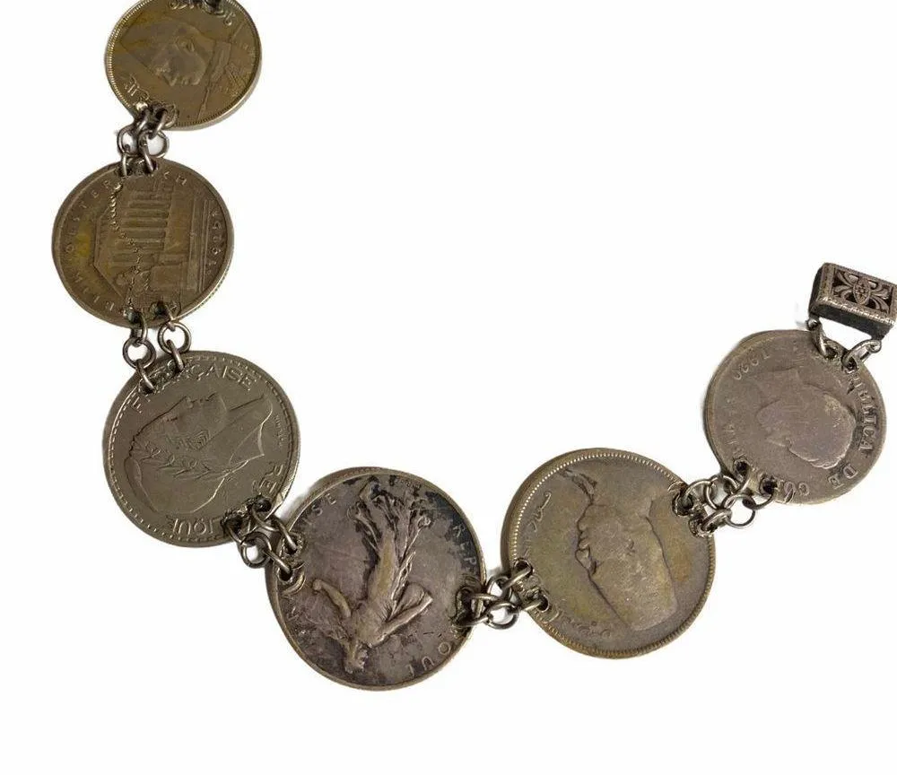 6 International Coins w Sterling Clasp Bracelet - Image 3