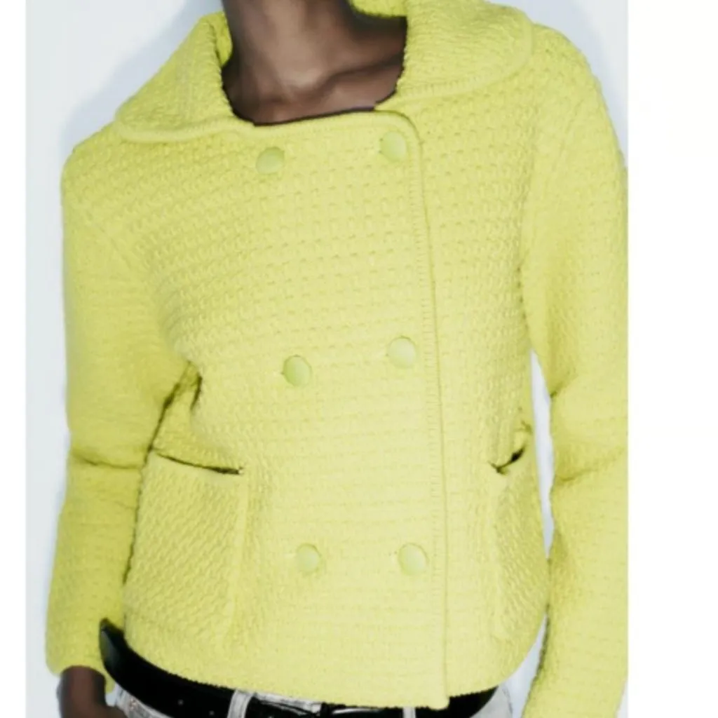 NWT ZARA Lime Green CHUNKY KNIT CARDIGAN WITH PETER PAN COLLAR - Image 6