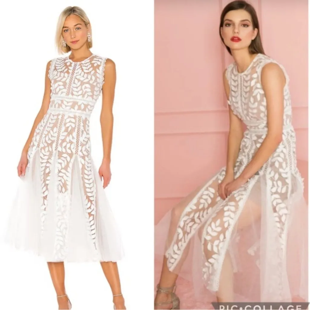 NWT Bronx & Banco Saba Blanc Floral-Appliqué Lace Midi Dress Size 10 - Image 2