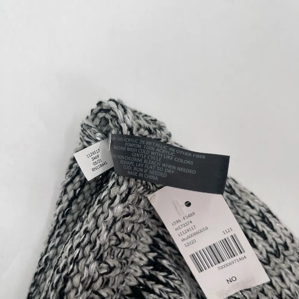 LANE BRYANT Hat Winter Pom One Size Black Gray NWT Holiday Gift Yarn Womens - Image 5