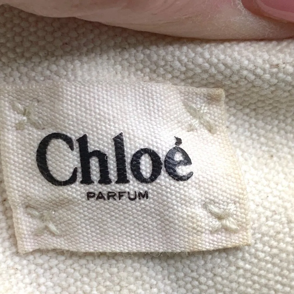 Chloé Parfum Canvas Coin Purse Makeup Case Gold Charm Red Stitching Chic Travel - Image 5