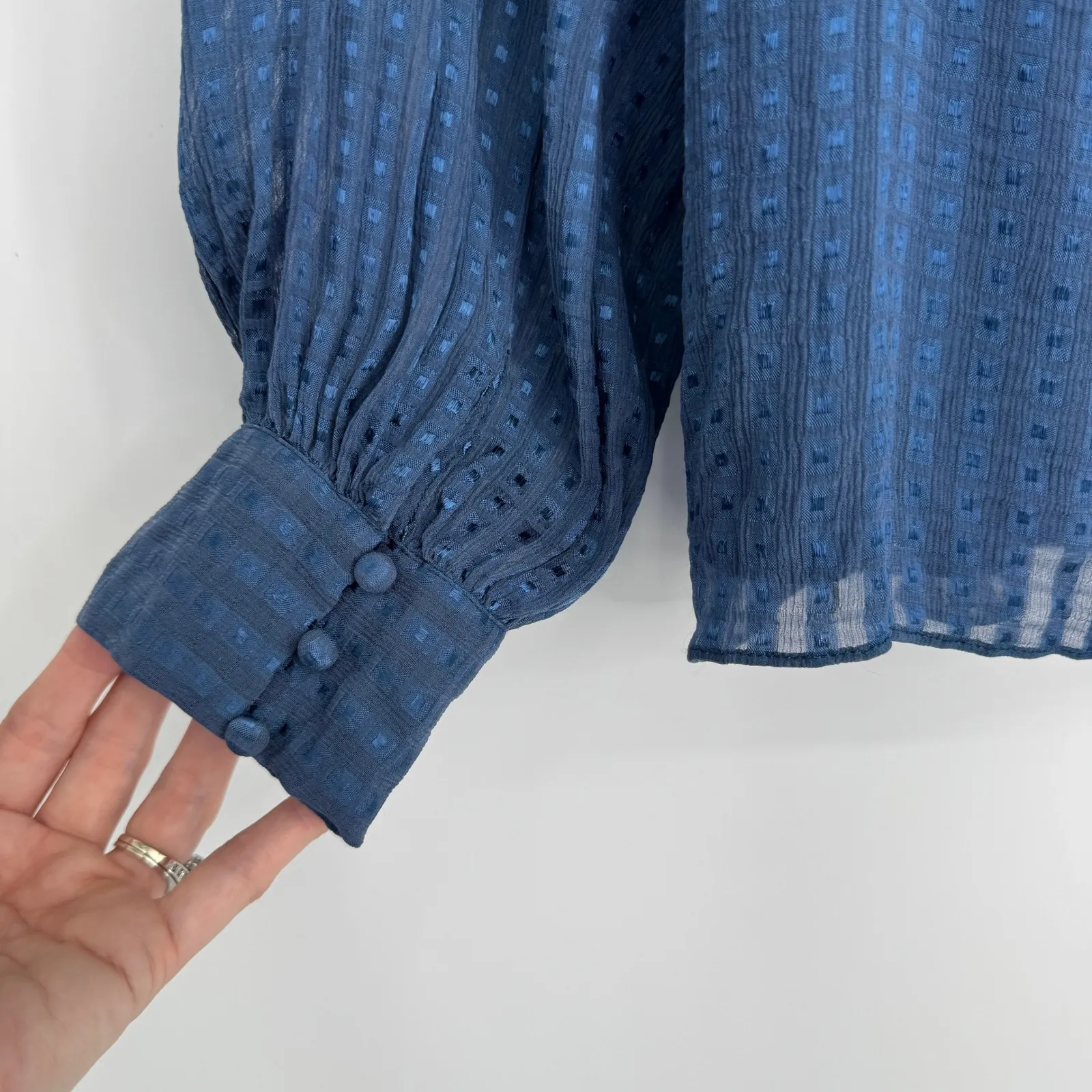 Marie Oliver Jenna Blouse Size Medium Blue Silk Blend Long Sleeve Boho Elegant - Image 10