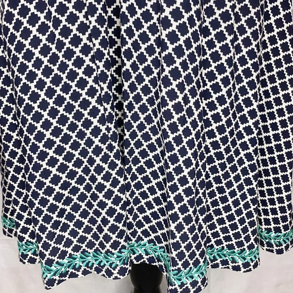 THML Embroidered Halter Dress Large Black White Teal Boho Graphic Tassels NWT - Image 5