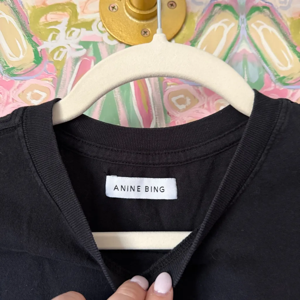 Anine Bing Lennon Muscle Sleeveless Cotton Black Logo Tee t-shirt - Image 3