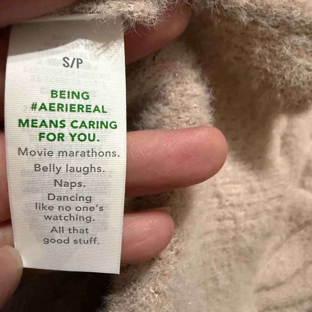 Aerie Small Light Pink Long Sleeve Oversized Ribbed Fuzzy Soft Womens Sweater - Image 9