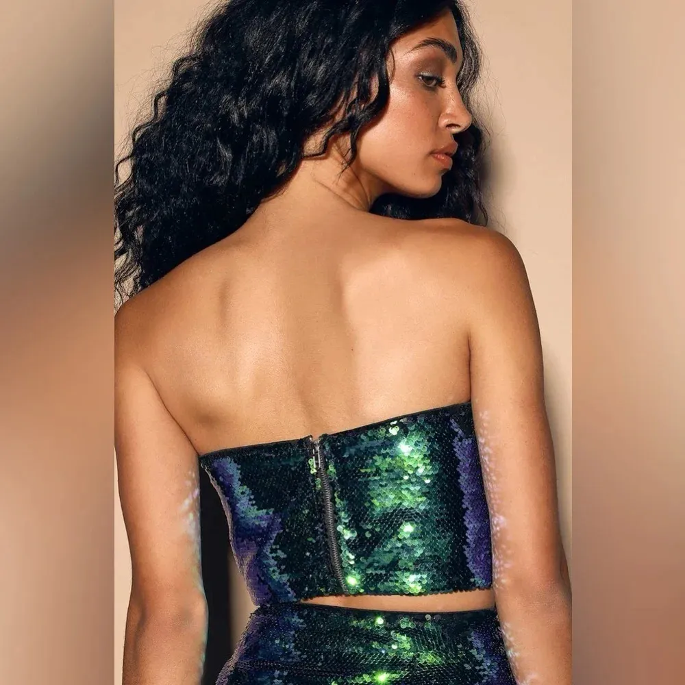 Lulus Dancefloor Favorite Green Multi Sequin Strapless Crop Top Size Small NWT - Image 6