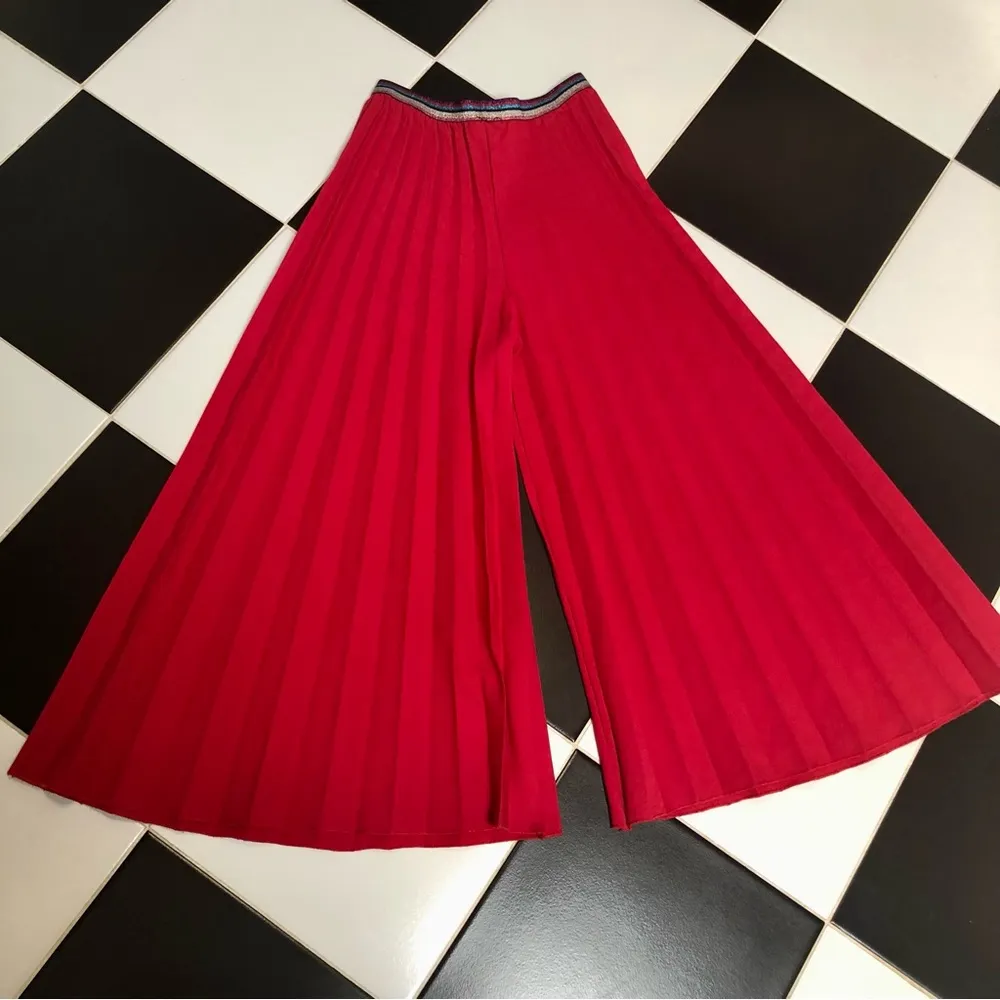 Lumina Red Pleated Wide Leg Gaucho Pants Sparkle Elastic Waistband Italian sz M Size M - Image 7
