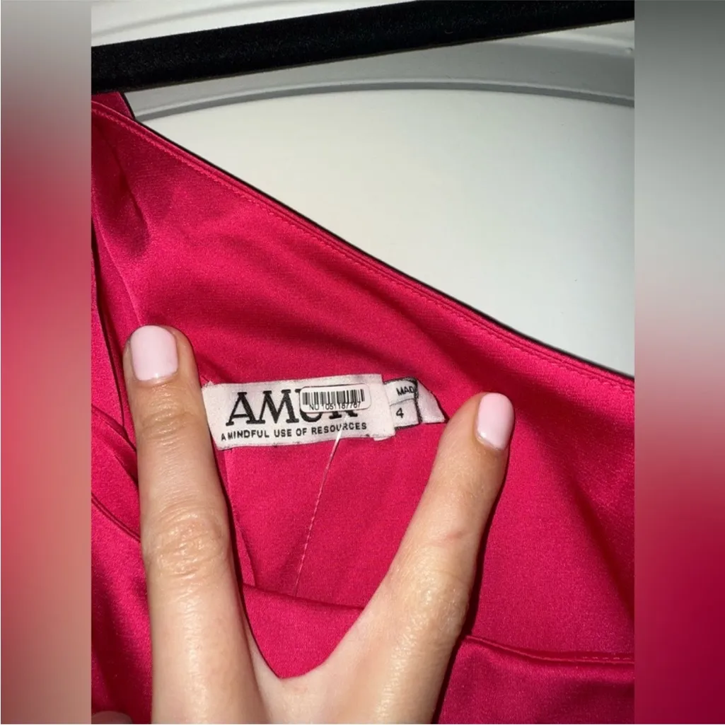 AMUR Deena One Shoulder Midi Dress in Rosie Raspberry Hot Pink Satin Cut Out 4‎ - Image 10