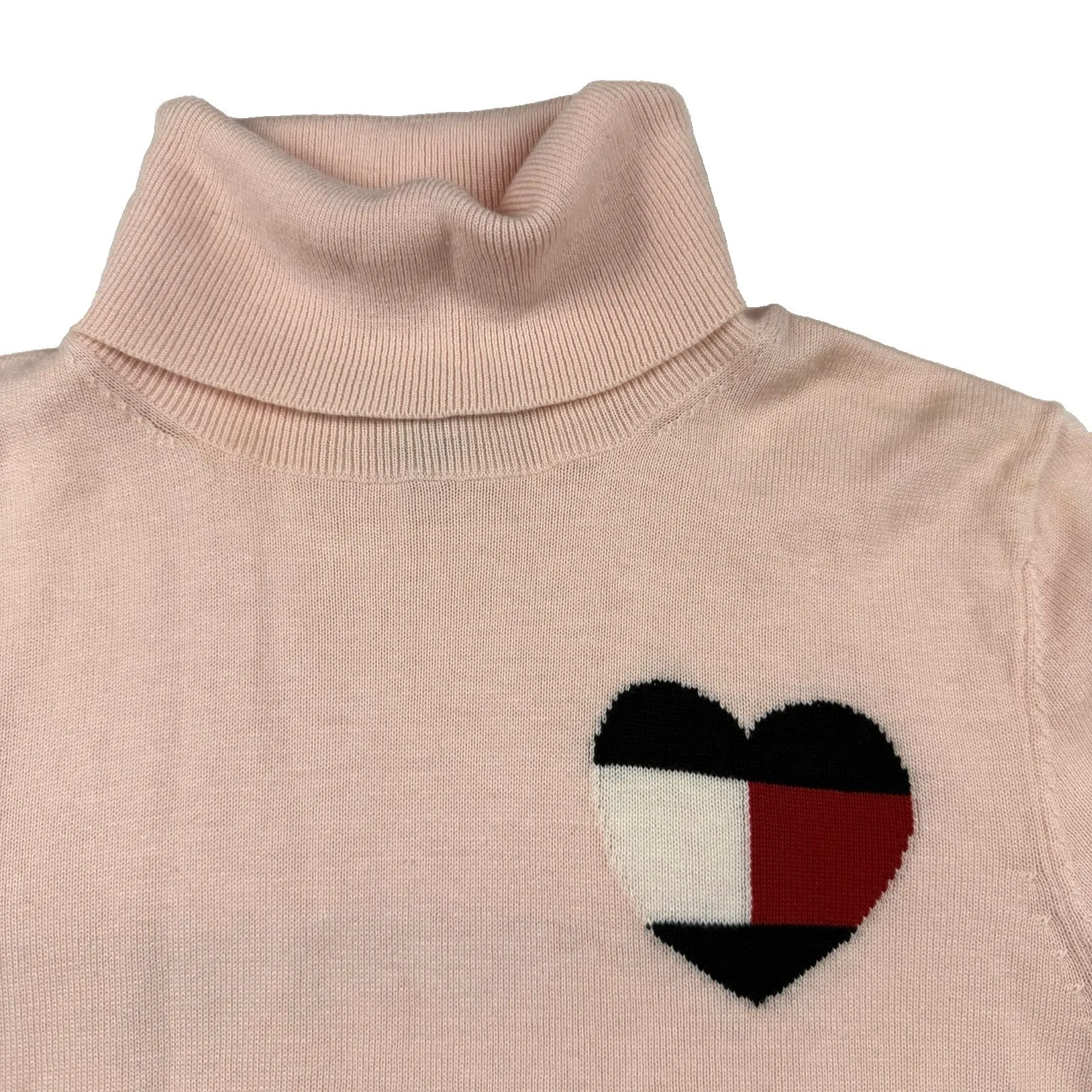 Tommy Hilfiger Turtleneck Sweater Womens Size M Pink Logo Heart Long Sleeve Soft - Image 4