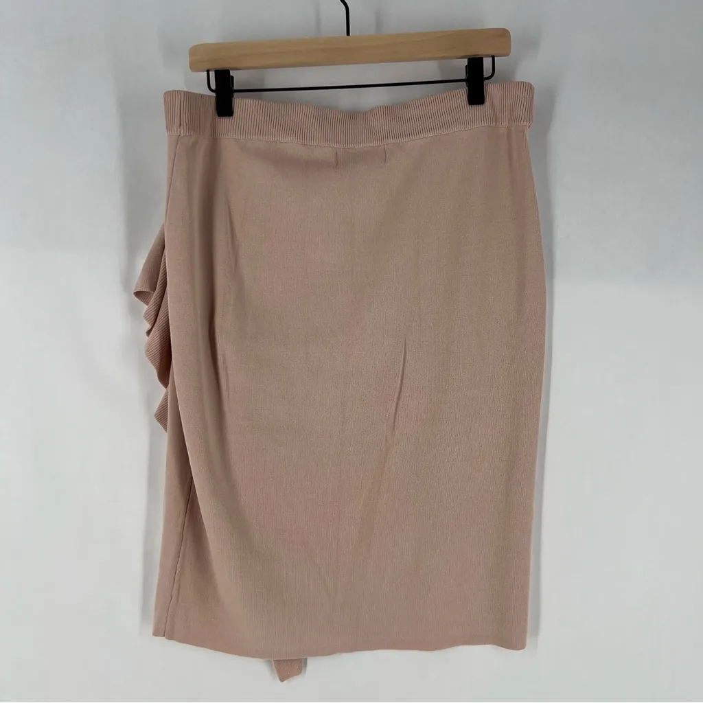 Midnight Velvet Petal Pink Stretch Knit Ruffle Front Pull On Pencil Skirt Size L Size L - Image 7