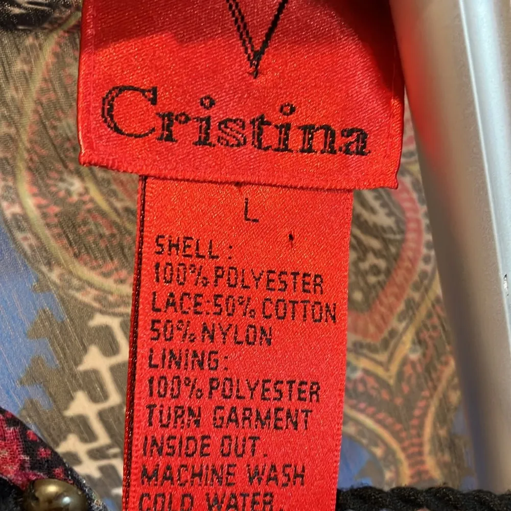 V Christina paisley sheer beaded,lace,tassels Boho tunic 22x 31 Size L - Image 8