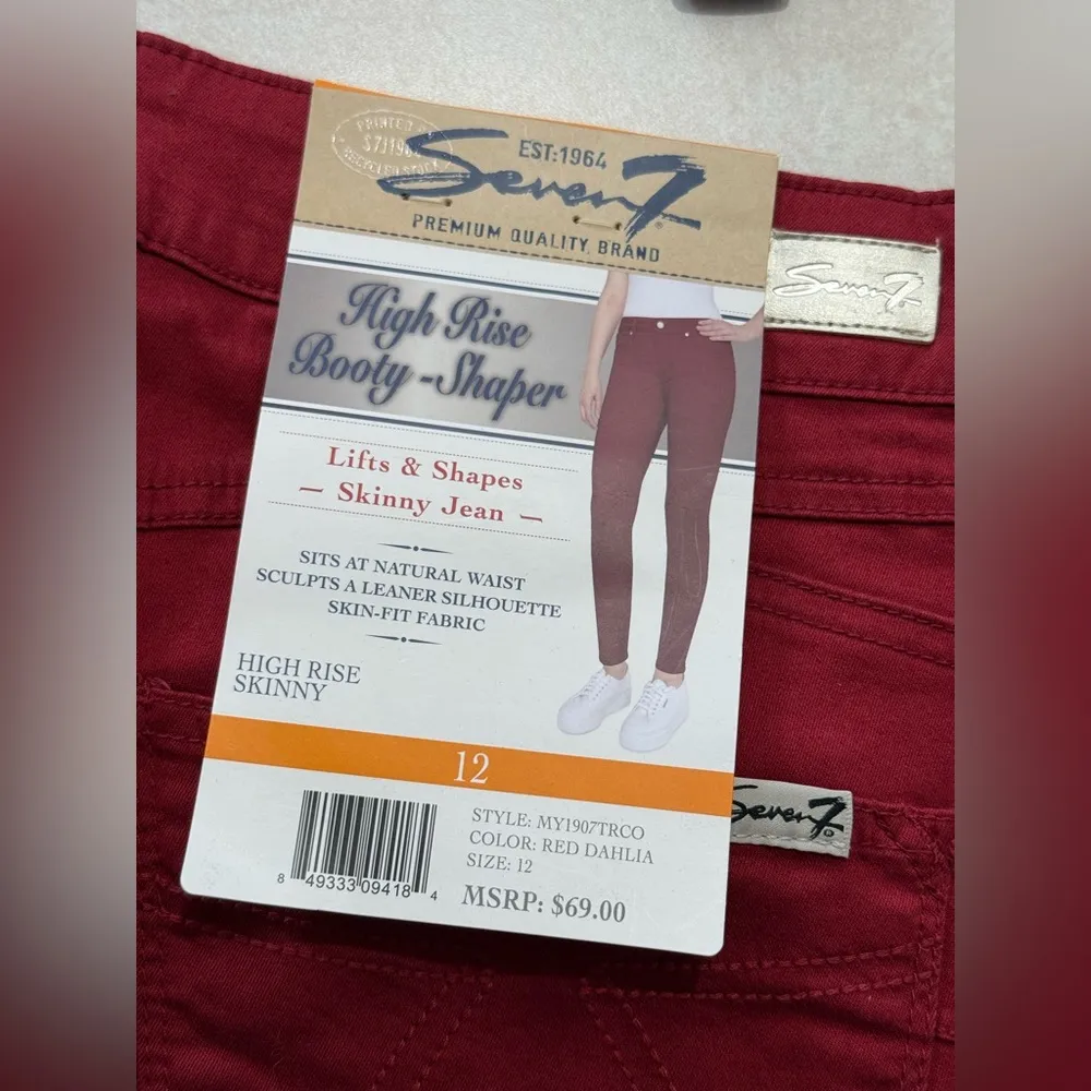 Seven7 Women's High Rise Booty Shaper Skinny
Jean in Red Dahlia Size 12 NWT - Image 7