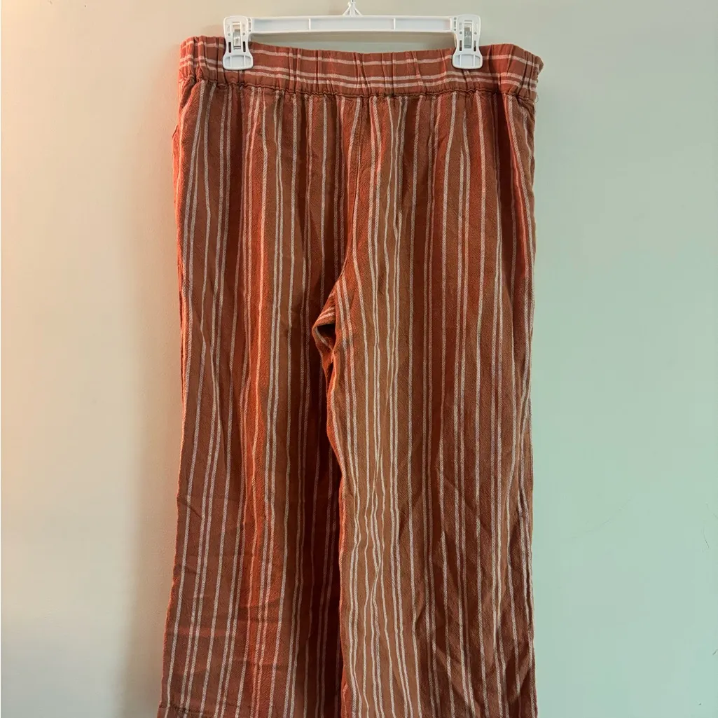 Per se Linen Blend Striped Wide Leg Pants Large Elastic Waist Summer Casual - Image 2