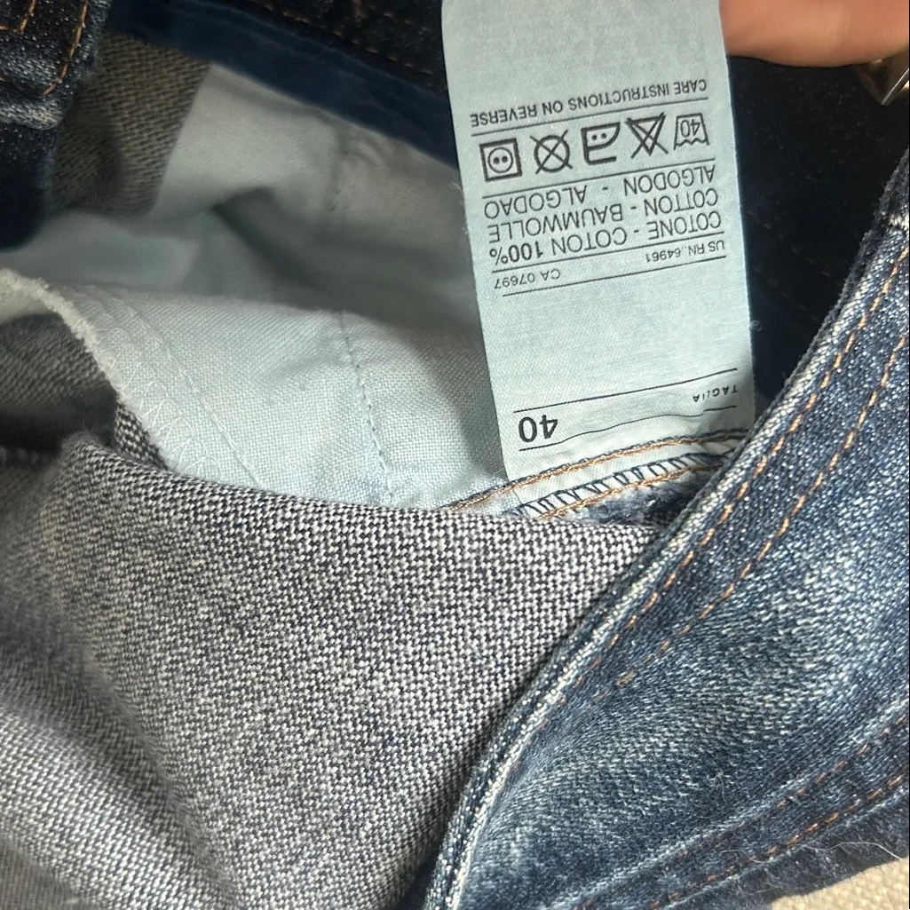 United Colors of Benetton Blue Acid Washed Mini Leather Buckle Size 40 - Image 7