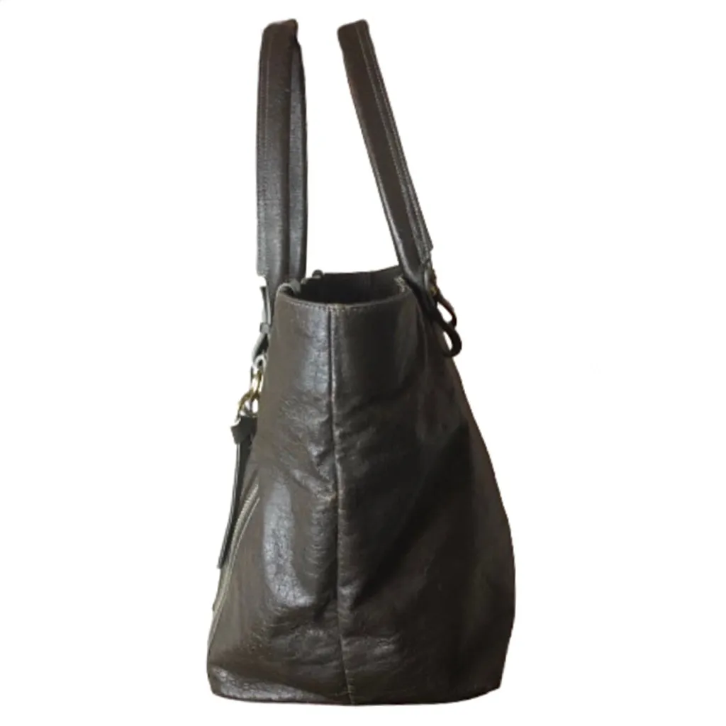 CHLOE Eclipse Oversized Metallic Grey Tote Shoulder Bag Top Closure Ext Pockets - Image 11