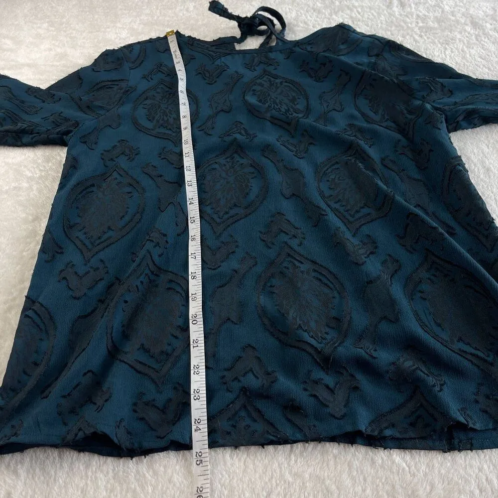 Ann Taylor Loft Floral Velvet Burnout Blouse Womens MP Blue Boho Dark‎ Academia - Image 6