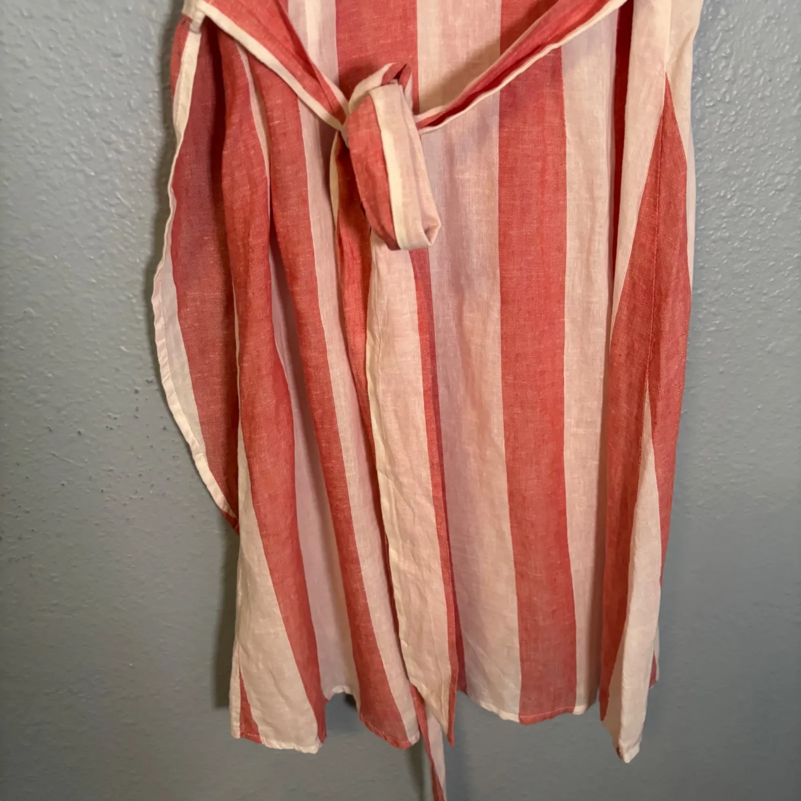 Marine Layer Womens Frances Wrap Mini Dress Red White Stripe‎ Size Small Linen - Image 11