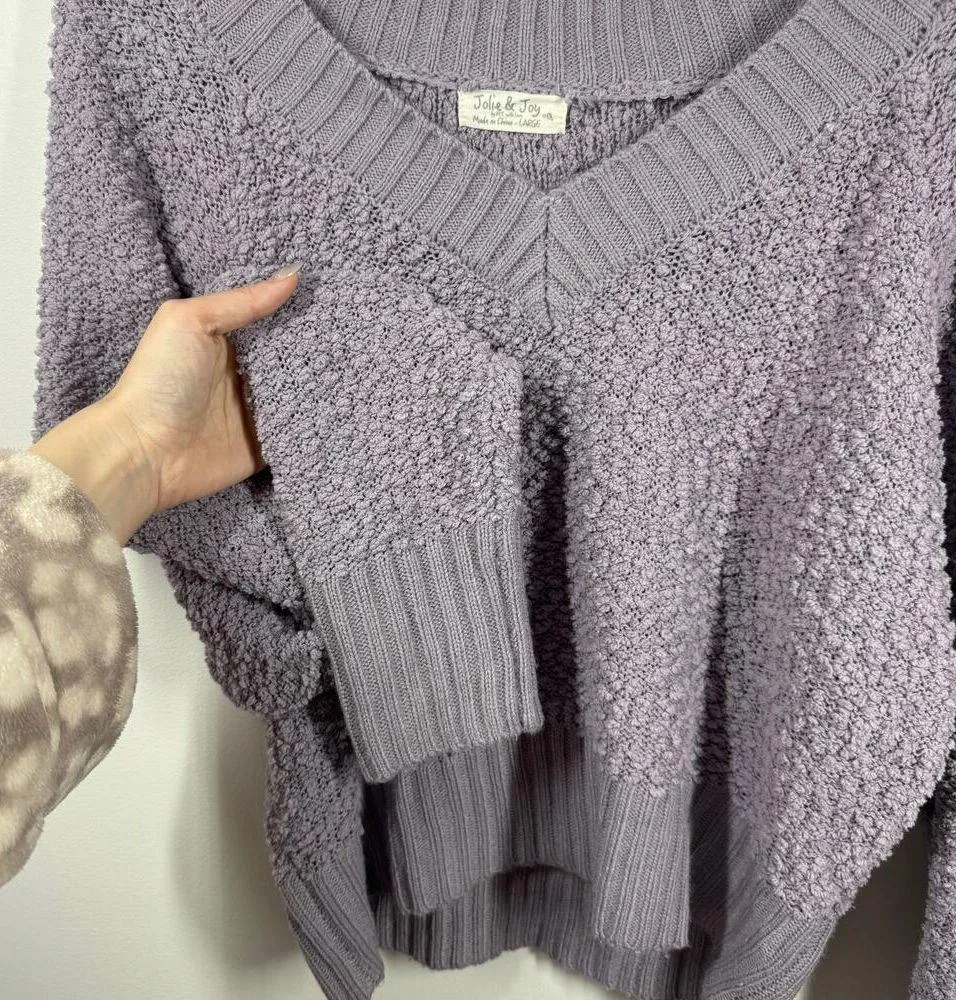 Jolie & Joy Sweater Women L Purple Textured Semi Cropped Cozy Pullover Boho Size L - Image 4