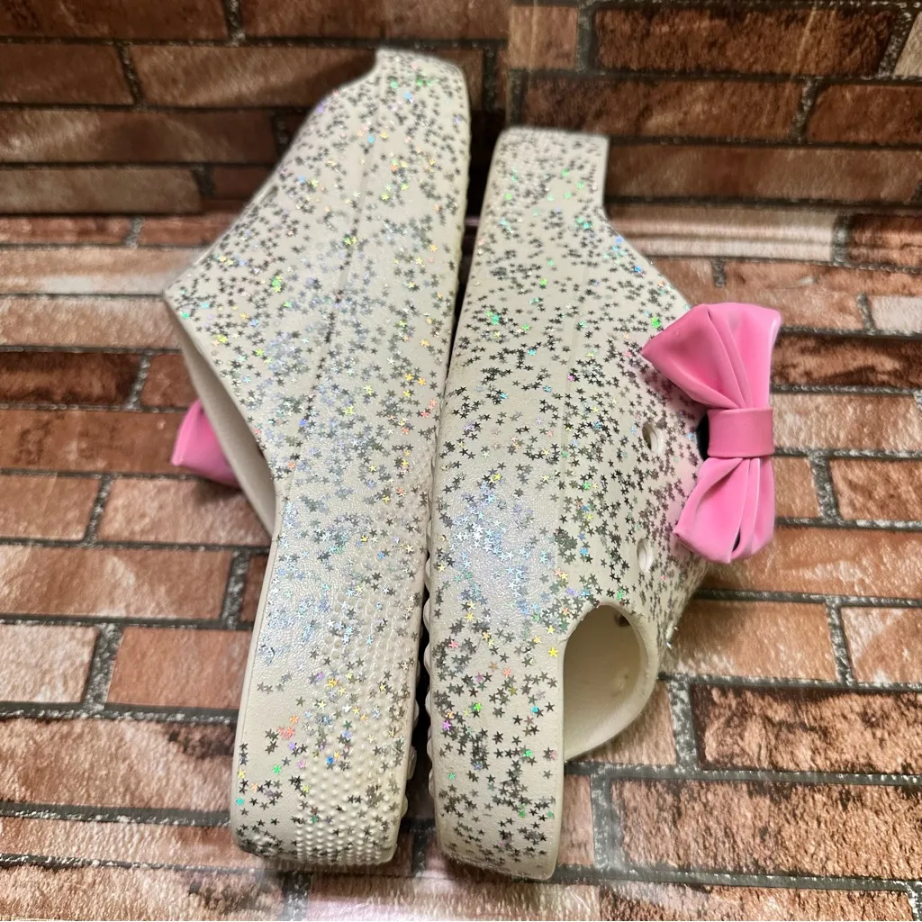 Crocs Women’s  Glitter Slide Sandals with Pink Bow size 11 - Image 5