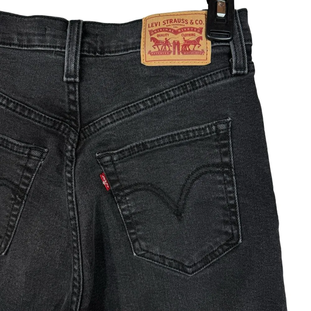 Levi’s SZ 26 Ribcage Straight Ankle Jeans Button-Fly Stretch Hi-Rise Black Wash - Image 6