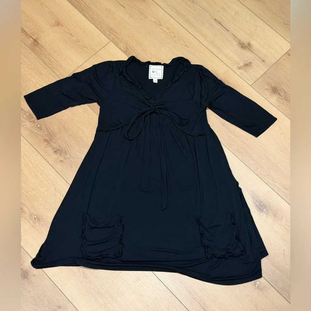 Pink Rose Black Tie Front Empire Waist Short Sleeve Dress Size M - Image 5