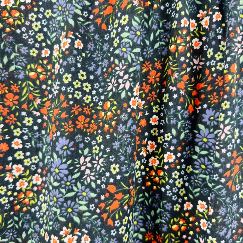 Warm NY boho 100% cotton Floral Tiered Ruffle Midi long sleeve Dress NWT Black Size 0 - Image 11