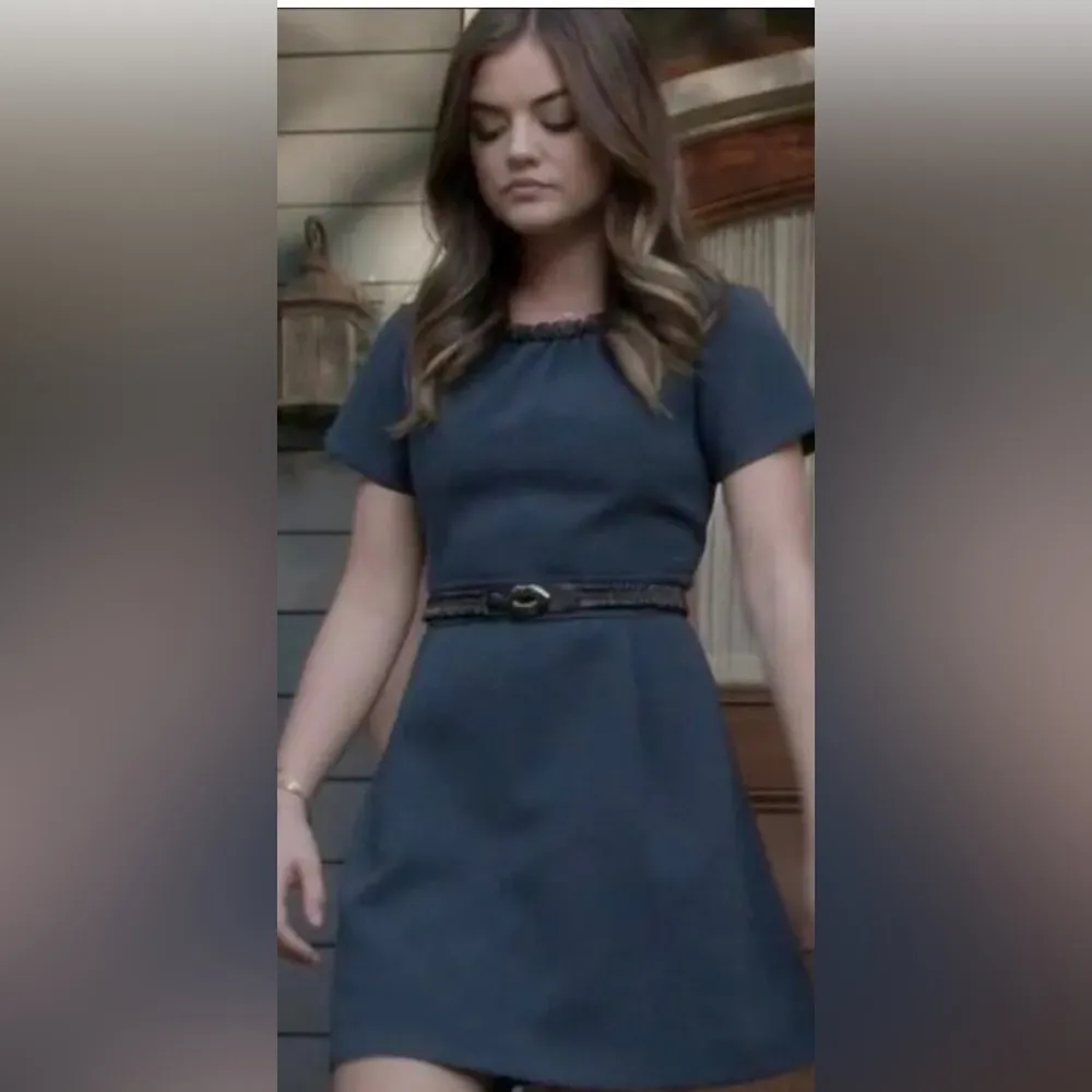 Maje Faux Leather Collar‎ Teal Guimet Tea Dress Size Small - Image 2