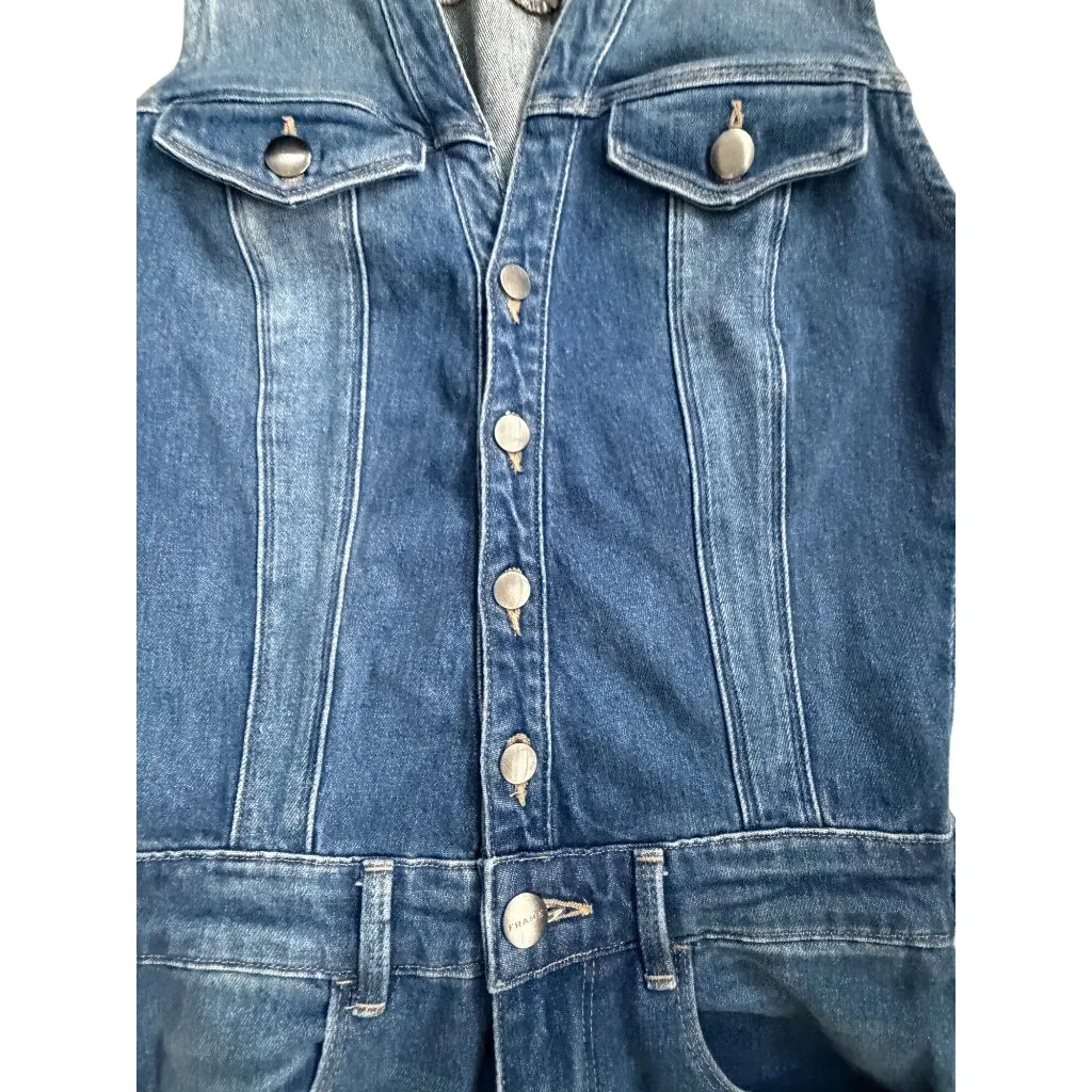 FRAME Women’s Blue Denim Buttoned Jumpsuit Size Small - Image 8