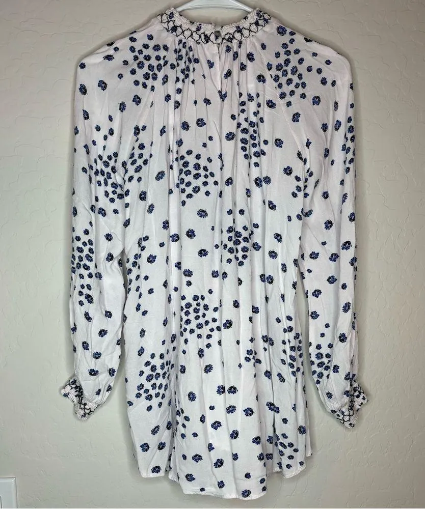 Free People Womens Flowers In Her Hair Floral Tunic Top XS Smocked  Oversized - Image 2
