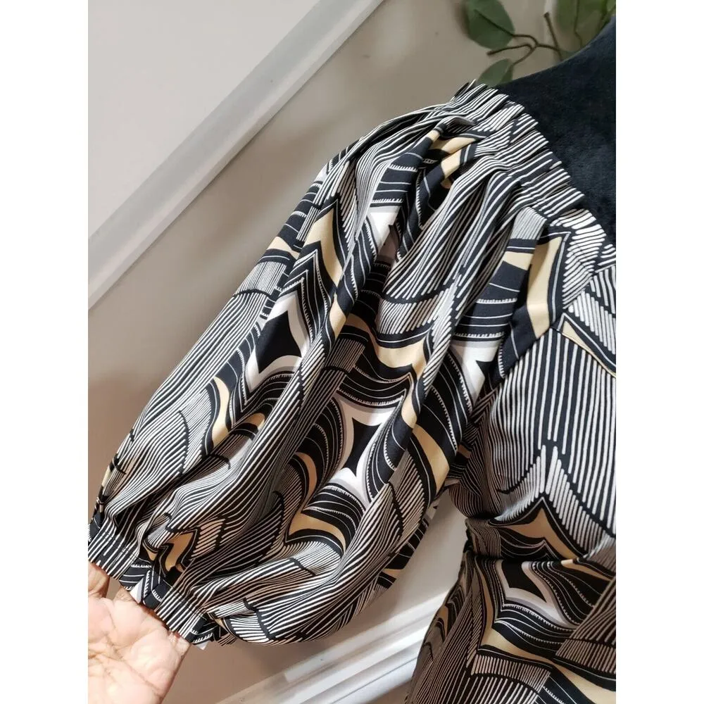 Elle Women Multicolor 100% Polyester Round Neck Short Sleeve Knee Length Dress M - Image 5