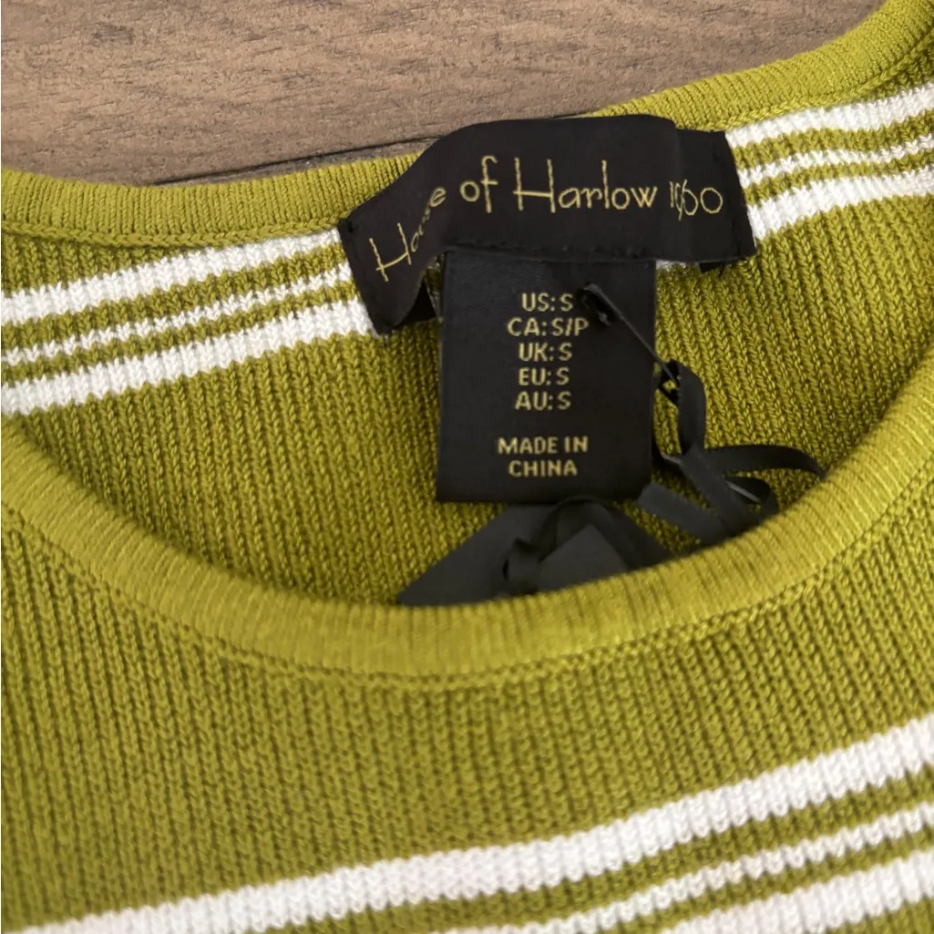 House of Harlow 1960 Olive and White Striped Crop Top Green - Image 2