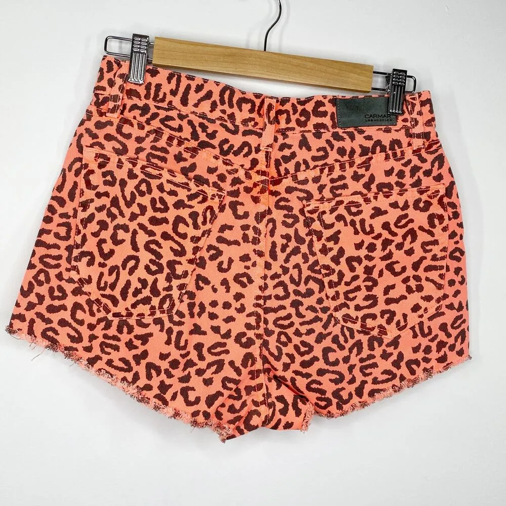 LF Carmar Titania Orange Black Leopard Print Denim Shorts Women's Size 27 NWT - Image 2